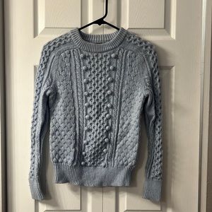 J Crew Baby Blue PomPom Cable Knit Sweater